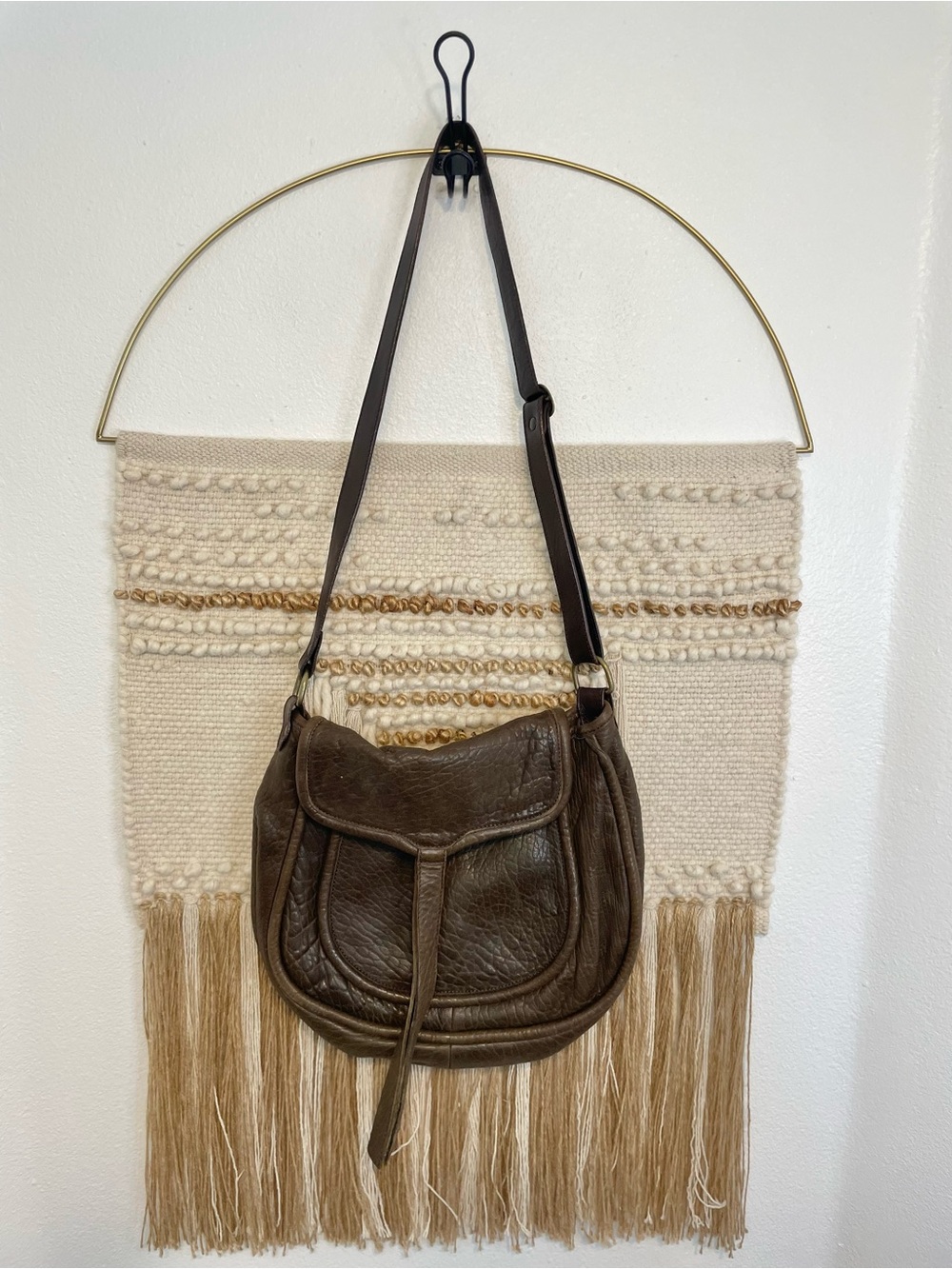 Rebecca Minkoff Pebbled Leather Saddle Crossbody Bag in Dark Brown